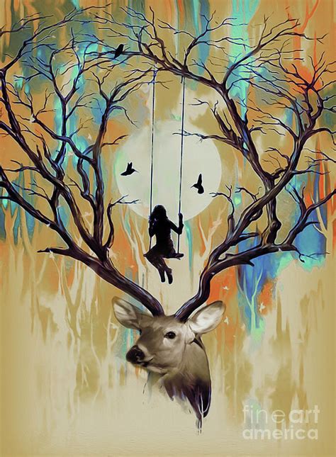 Deer- dream girl Painting by Gull G - Fine Art America