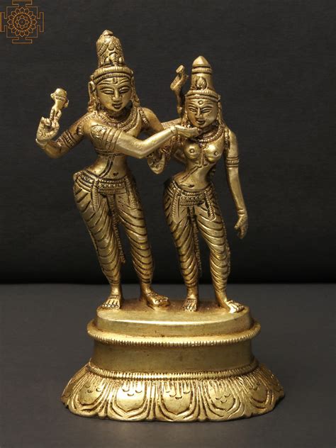 5" Dancing Lord Shiva Parvati Brass Statue | Handmade | Exotic India Art