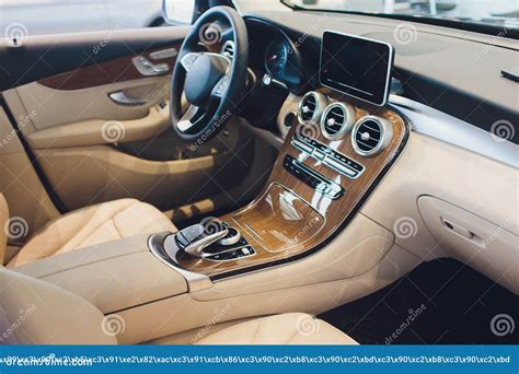 Car Modern Interior with White Leather Seats Vehicle. Stock Photo ...