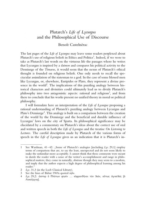 (PDF) Plutarch's Life of Lycurgus and the Philosophical Use of Discourse