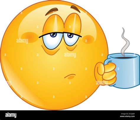 Tired emoji emoticon holding coffee morning mug Stock Vector Image ...