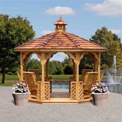 Amish Made 12ft Gazebo with 6 Glider Chairs and 4 Tables | Backyard ...