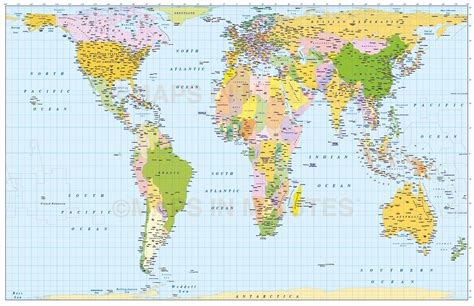 medium scale digital vector world map in gall orthographic projection ...