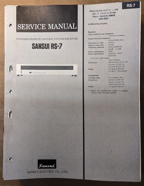 Sansui RS-7 Receiver Service Manual *Original* – Vintage Audio Store ...