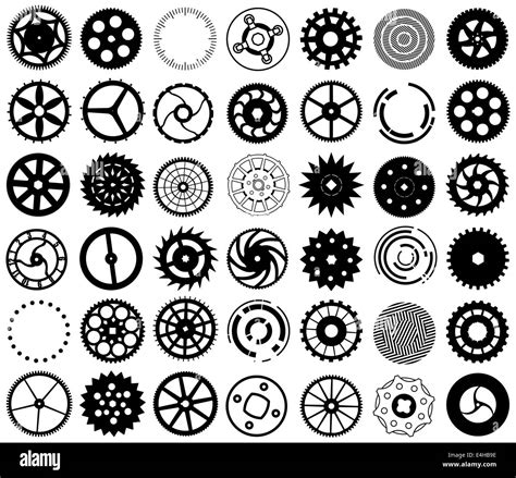 Set of black silhouettes of gears and other round objects Stock Photo ...