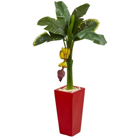 Nearly Natural 4 ft. High Indoor Banana Artificial Tree in Red Tower ...