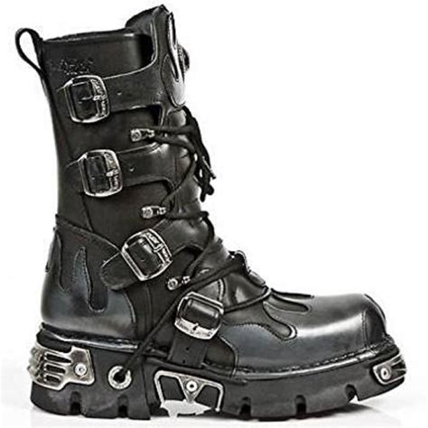 New Rock Newrock 591-S2 Silver Flame Metallic Black Leather Boot Biker ...