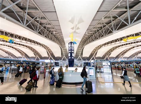 Japan, Kansai airport, KIX. Interior of terminal one. International ...