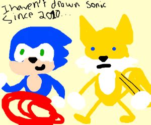 Sonic saves Tails. Next day, Tails saves Sonic - Drawception