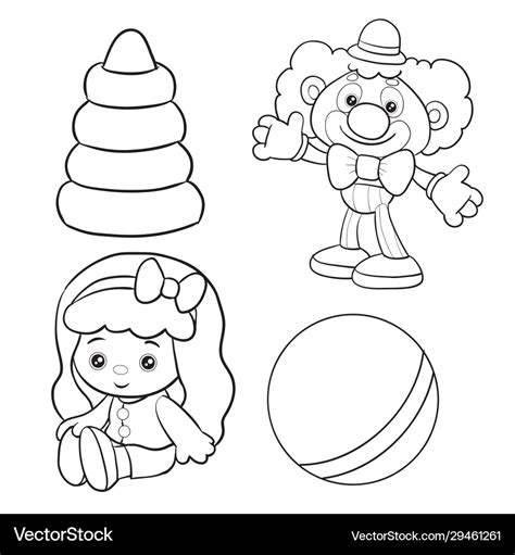 Set toys for children outline drawing Royalty Free Vector