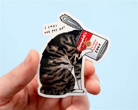 Pop Art Cat Sticker White Vinyl Sticker Cat Stickers Water - Etsy