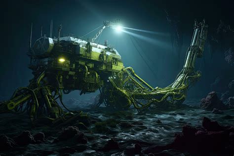 Spaceship in the deep sea. 3d render illustration. massive deep sea ...