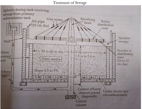 Explain with neat sketches the working of a trickling filter. What is ...