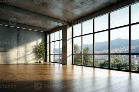 Empty room with panoramic window and mountain view. Generative AI ...