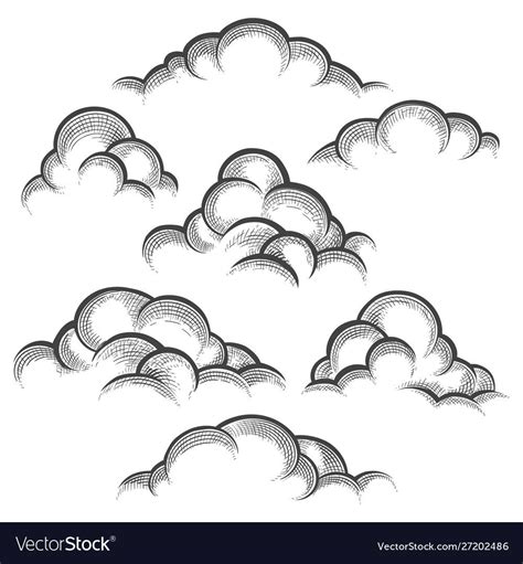 Clouds engraving set Royalty Free Vector Image , #Sponsored, #set, # ...