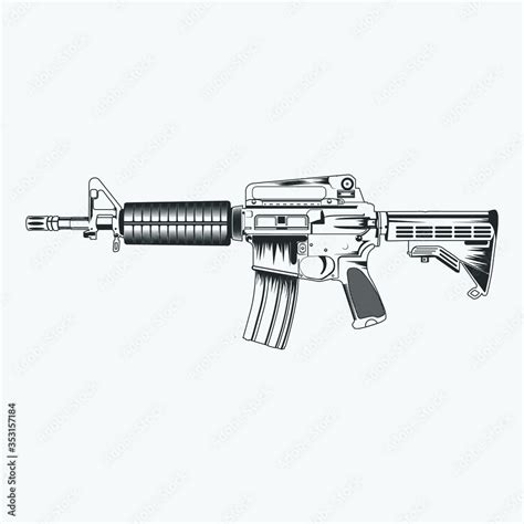 AR-15 Gun Black And White Isolated Image Silhouette Vector Illustration ...