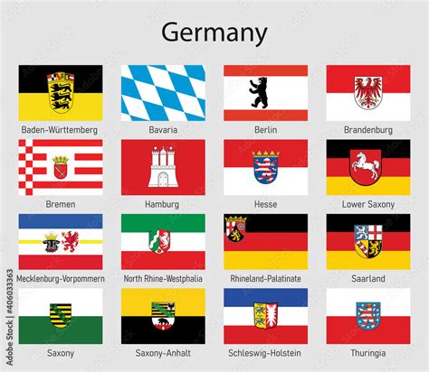 Flags of the states of Germany, All German lands flag collection Stock ...