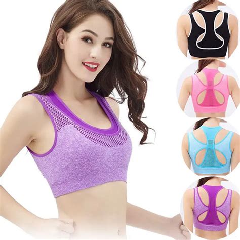 Crop Top Sports Bra Women Fitness Gym Seamless Bra Sports Shockproof ...