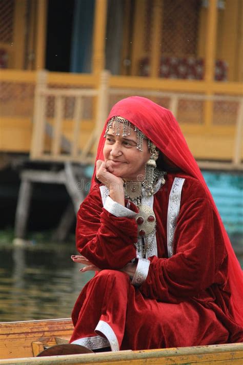 Kashmiri Woman in Traditional Red Dress and Ornaments Stock Image ...