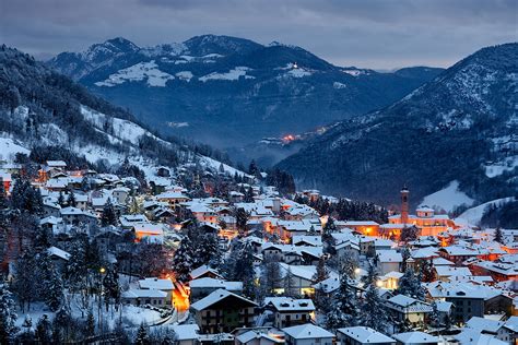 Winter evening in Serina, Lombardy, Italy photo on Sunsurfer