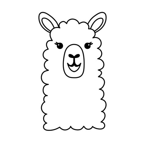 Hand drawn funny portrait of baby llama. Black and white line drawing ...