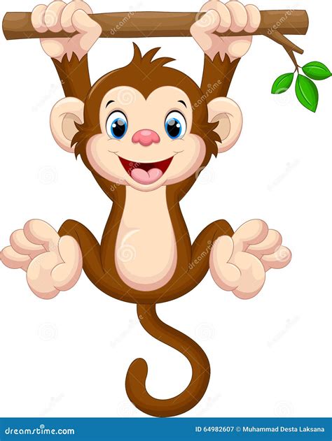 Cute Baby Monkey Hanging On Tree Stock Illustration - Image: 64982607