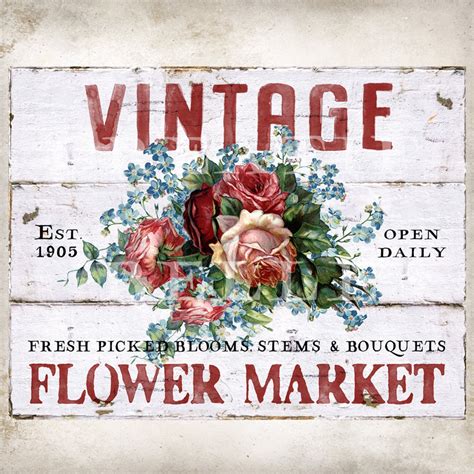 Vintage Flower Market Sign Shiplap Floral Art Transfer Fall Flowers ...