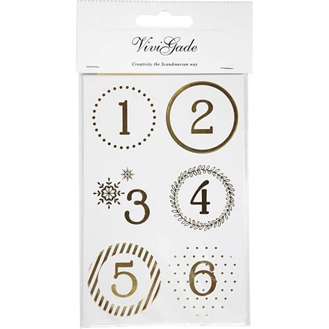 Christmas Calendar Number Stickers, D:40mm, Sheet 9x14cm, White/Gold, 4 ...