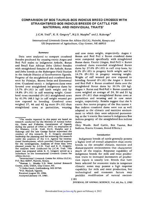 Comparison of Bos Taurus Bos Indicus Breed Crosses With Straigttbred ...