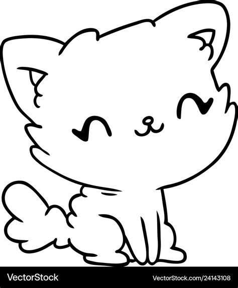 Line drawing cute kawaii fluffy cat Royalty Free Vector