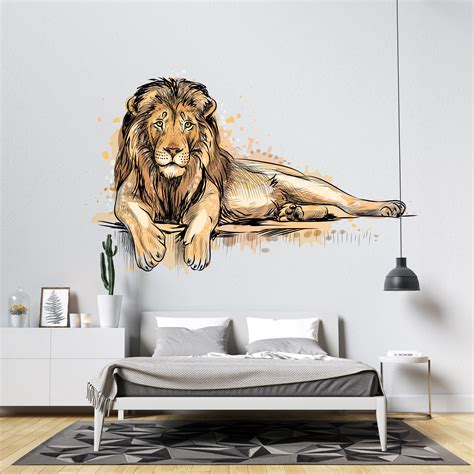 Lion Wall Decal Full Color Lion Wall Sticker Lion Wall | Etsy