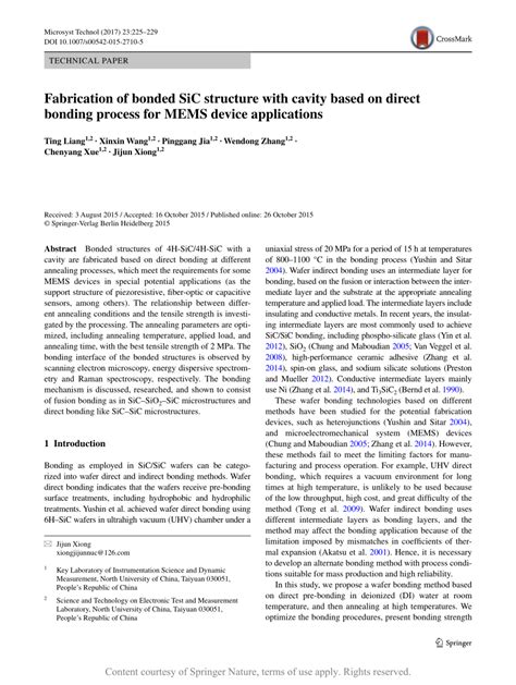 Fabrication of bonded SiC structure with cavity based on direct bonding ...