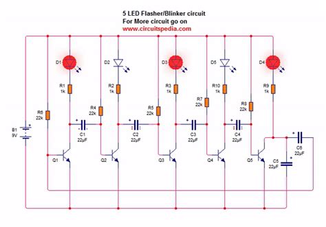 5 LED Blinking Chaser Flasher Running Circuit Using Transistor