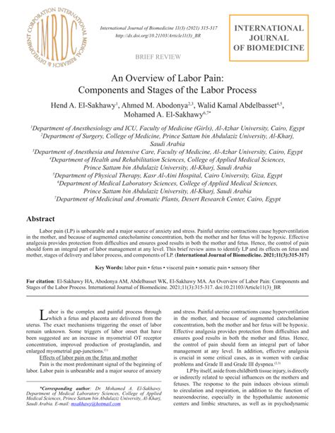 (PDF) An Overview of Labor Pain: Components and Stages of the Labor Process