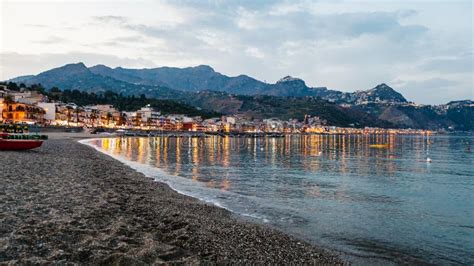 Beach in Giardini Naxos Town in Summer Evening Stock Image - Image of ...