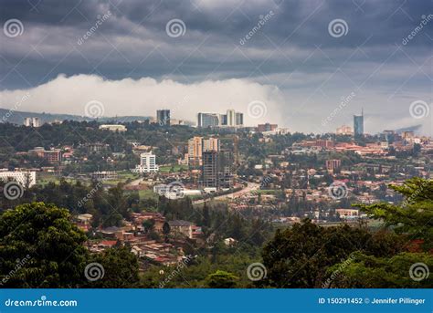 Kigali City Centre Skyline And Surrounding Areas Lit Up At Dusk. Rwanda ...