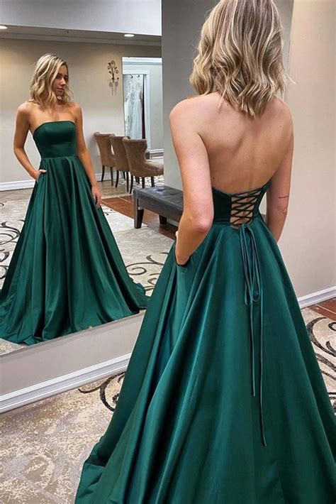 Strapless Backless Emerald Green Long Prom Dress, Backless Emerald Gre ...