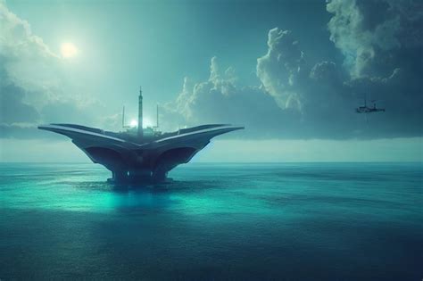 Premium Photo | Futuristic ship in tropical sea concept art illustrations