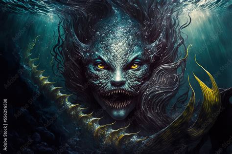 siren, mermaid, underwater, dark fantasy, horror, demons, art ...