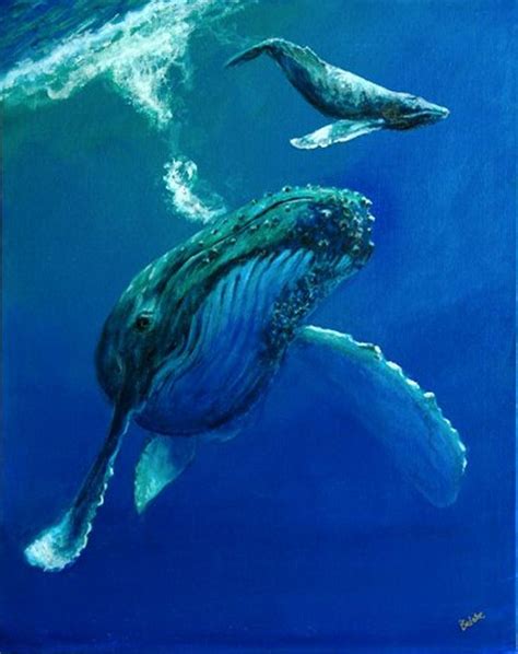 Hawaii Ocean Underwater | ... whale painting, humpback whale with calf ...