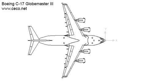 Autocad drawing Boeing C-17 Globemaster III cargo airplane plan dwg