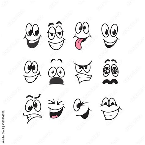 Funny cartoon faces with different expressions clip art. Vector ...