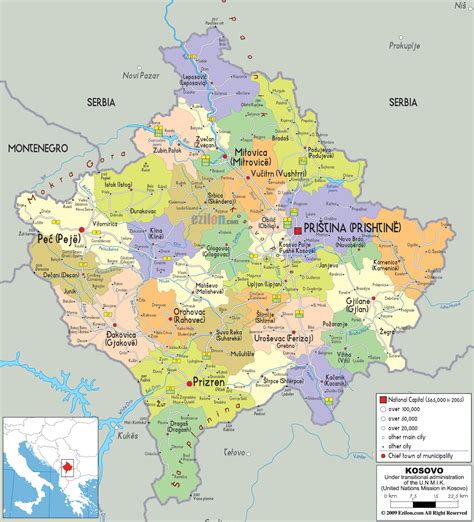 Large political and administrative map of Kosovo with roads, cities and ...