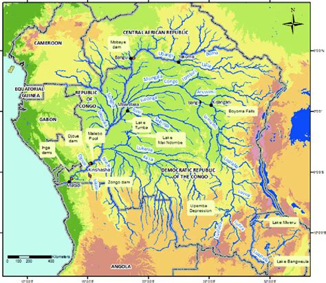 Map of the Congo Basin (Topography from SRTM30 dataset. Rivers from ...