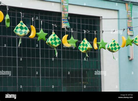 decorations hanging in mid air to celebrate hari raya festival or eid ...