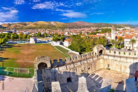 Old town trogir rooftops and soccer field Stock Photo | Adobe Stock