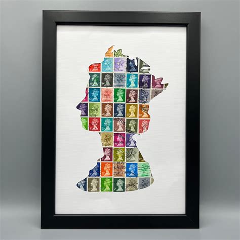 Multicoloured Vintage Postage Stamp Art the Machin Silhouette of Queen ...