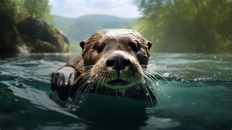 Premium AI Image | an adult otter swimming in the river