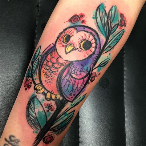 Illustrative watercolor owl tattoo by Veronica Dey | Creative tattoos ...