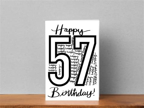 57th Birthday Card, Happy 57 Birthday, Birthday Card for 57-year-old ...